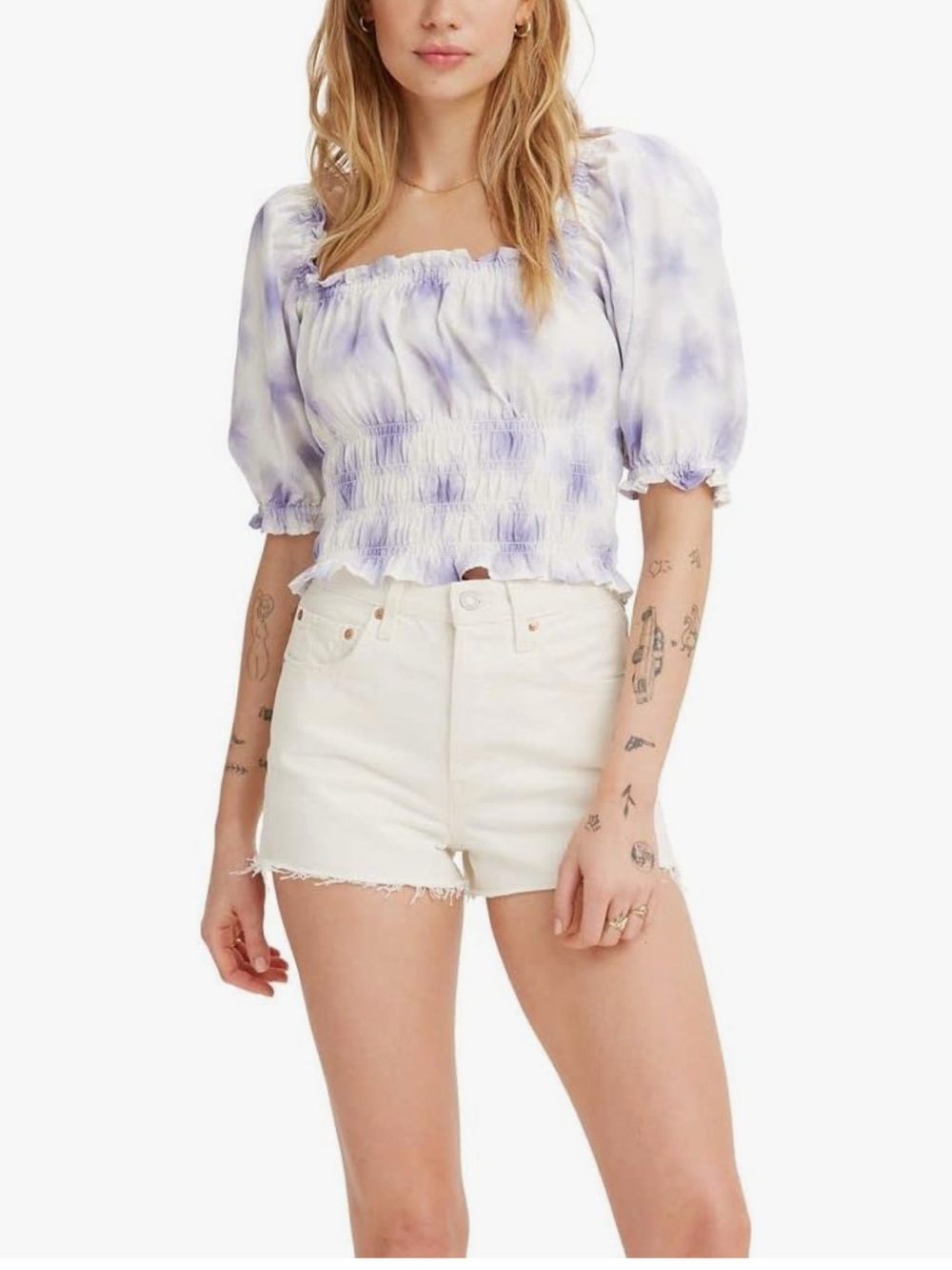 Levi's Tilly Smocked Blouse Starburst Cool Dusk | Size XL